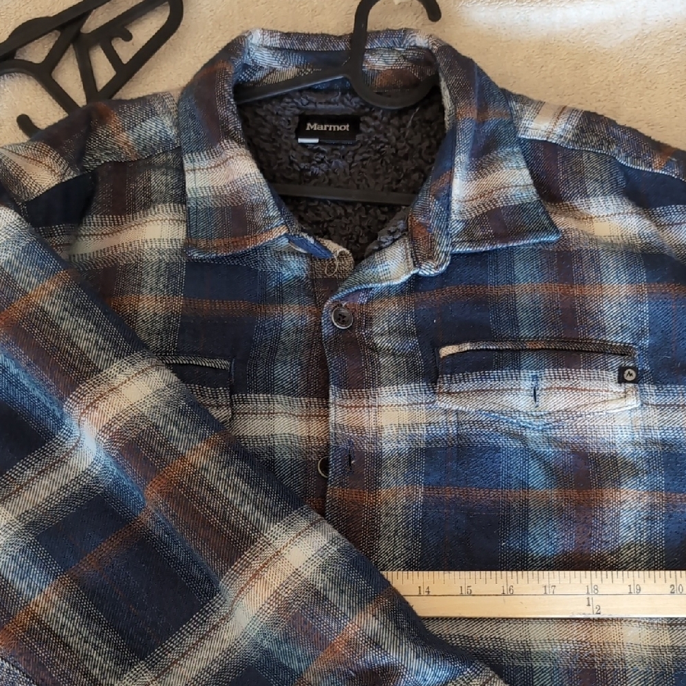 Marmot Navy and Brown Fleece Lined Shirt Jacket